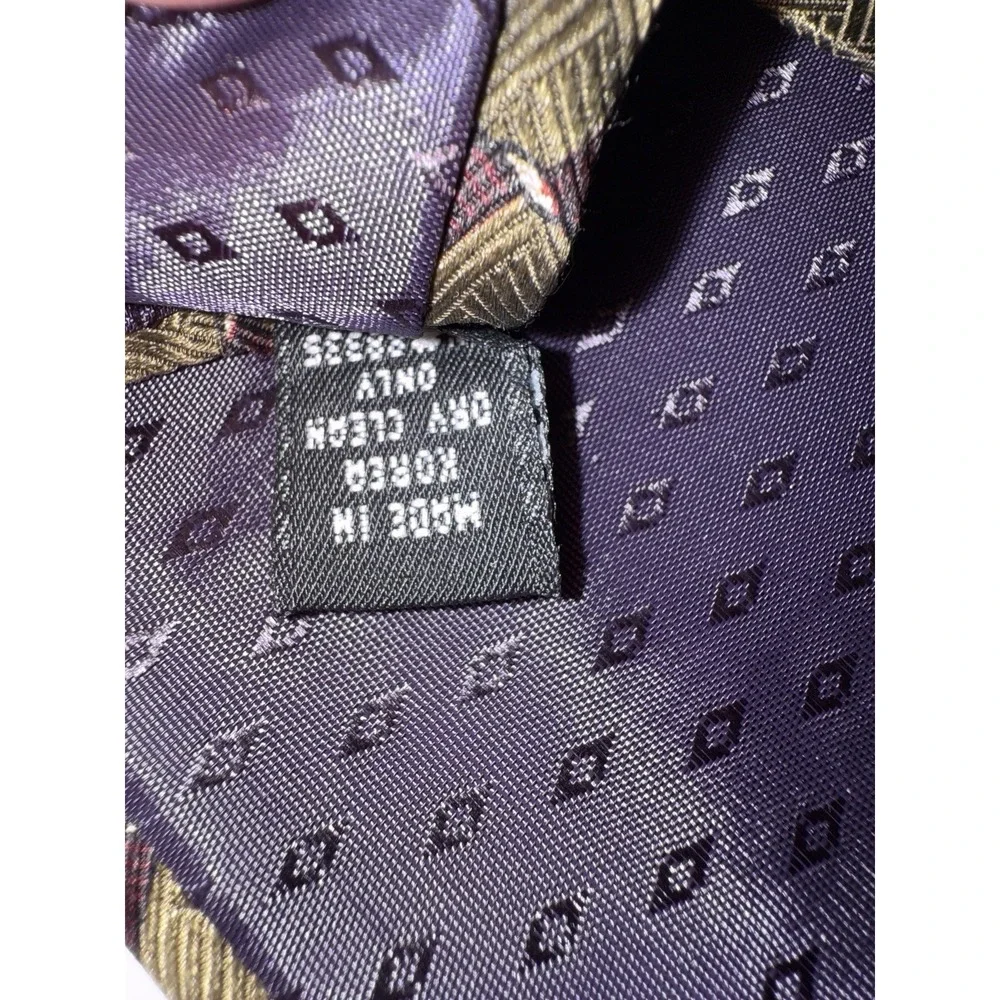 Louis Roth Men's Silk Tie Geometric Burgundy Gold Brown‎ Vintage Handmade Korea